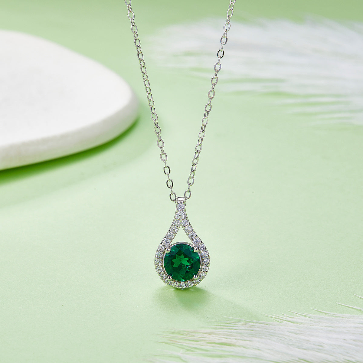 S925 Sterling Silver Teardrop Halo Necklace, 1ct Moissanite & Lab-Grown Ruby&Emerald, Platinum Plated Pendant With GRA Certificate Gift Box