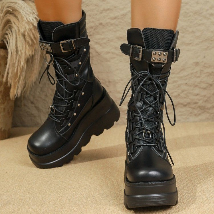 Plus-size Dark Versatile Edgy Punk-style Platform Fashion Boots