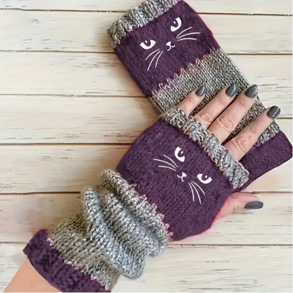 New Autumnwinter Stylish And Warm Patchwork Embroidered Gloves