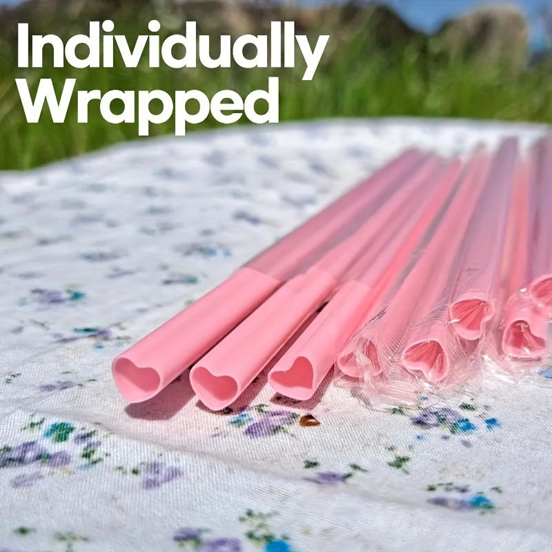 50 disposable heart-shaped pink straws