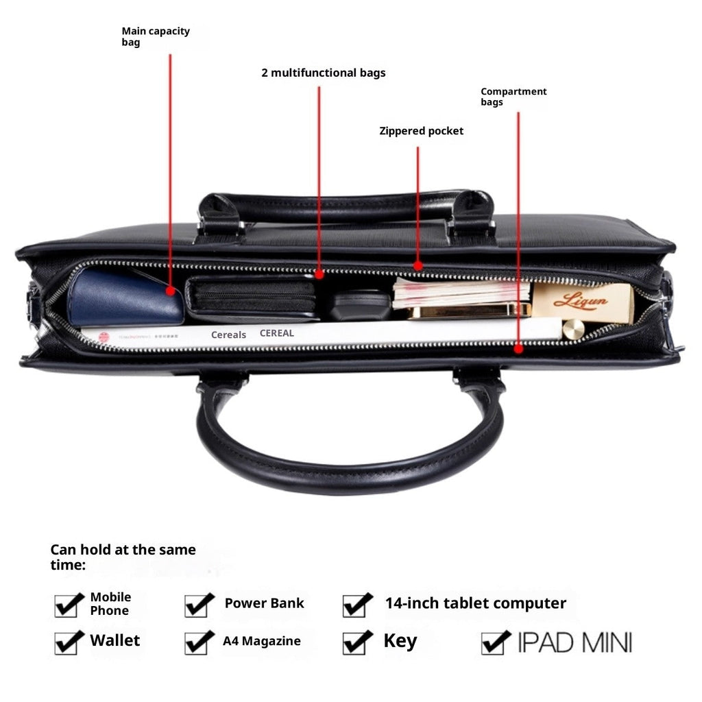 High-end Business Computer Men's Cowhide Handbag