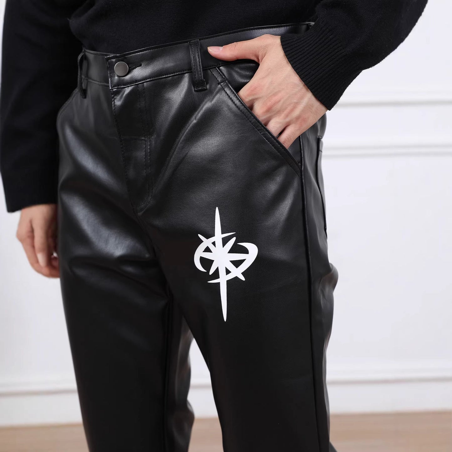 Men's Loose Casual Faux Leather Wide-Leg Pants