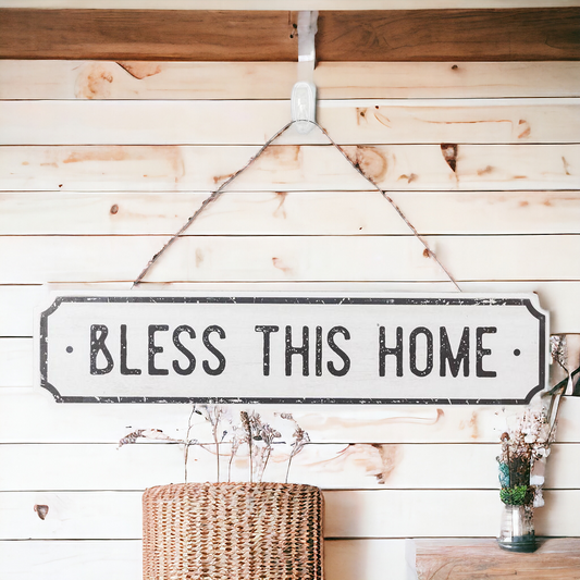 Plaque Murale en Bois de Ferme "Bless This Home Eat Good Food" Suspendue Rustique