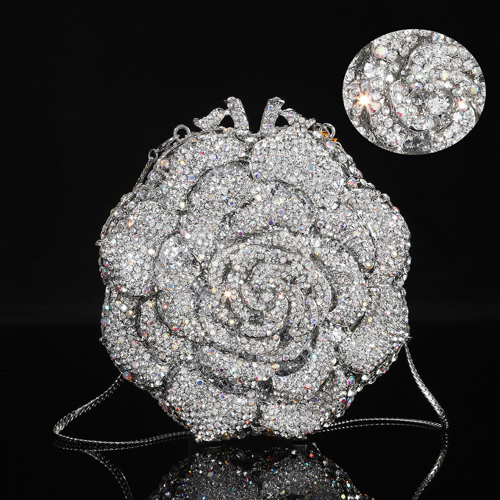 High-end Luxurious Heavy-Embroidered Shiny Champagne Bottle Rhinestone Evening Bag