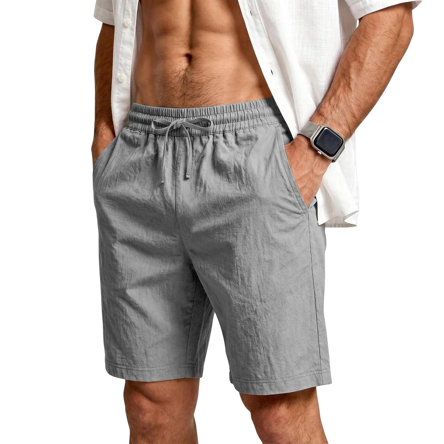 Mens Casual Loose Linen Beach Shorts