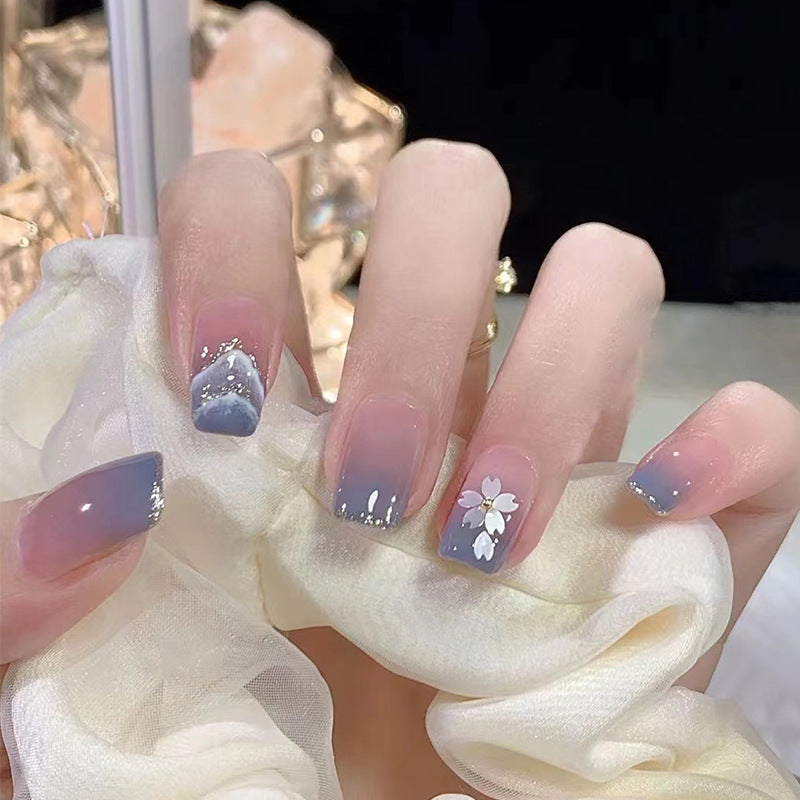 Fashionable Blue and Graffiti Pattern Fake Nails
