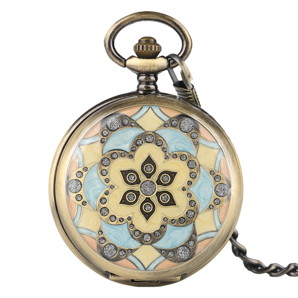 Green Epoxy Flower Manual Mechanical Pocket Watch