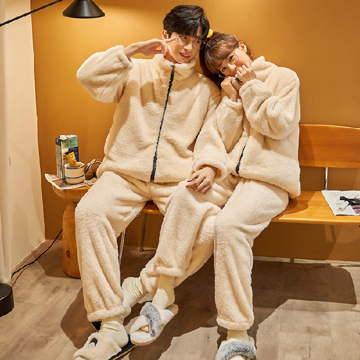 Plush Couple Thickened Flannel Thermal Zipper Suit