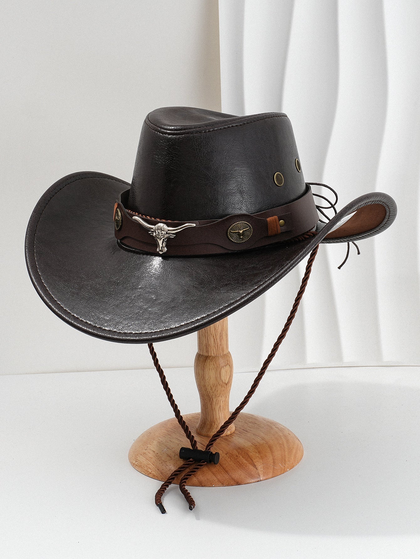 PU Leather Metal 3D Ox-Head Retro Curved Belt Denim Hat