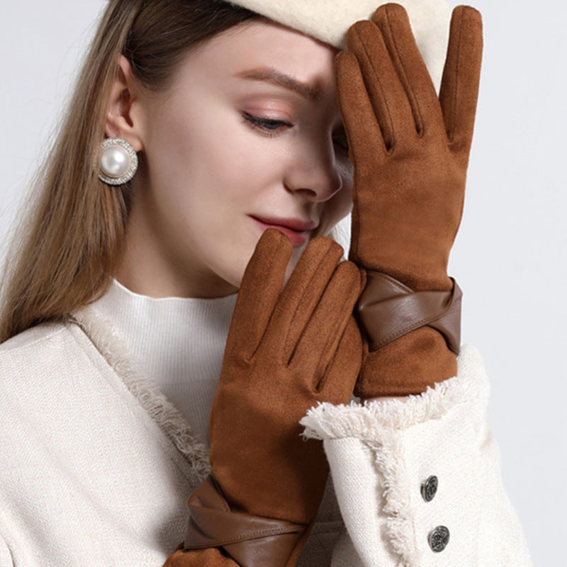 New Thickened Suede-fleece Gloves For Driving And Cycling
