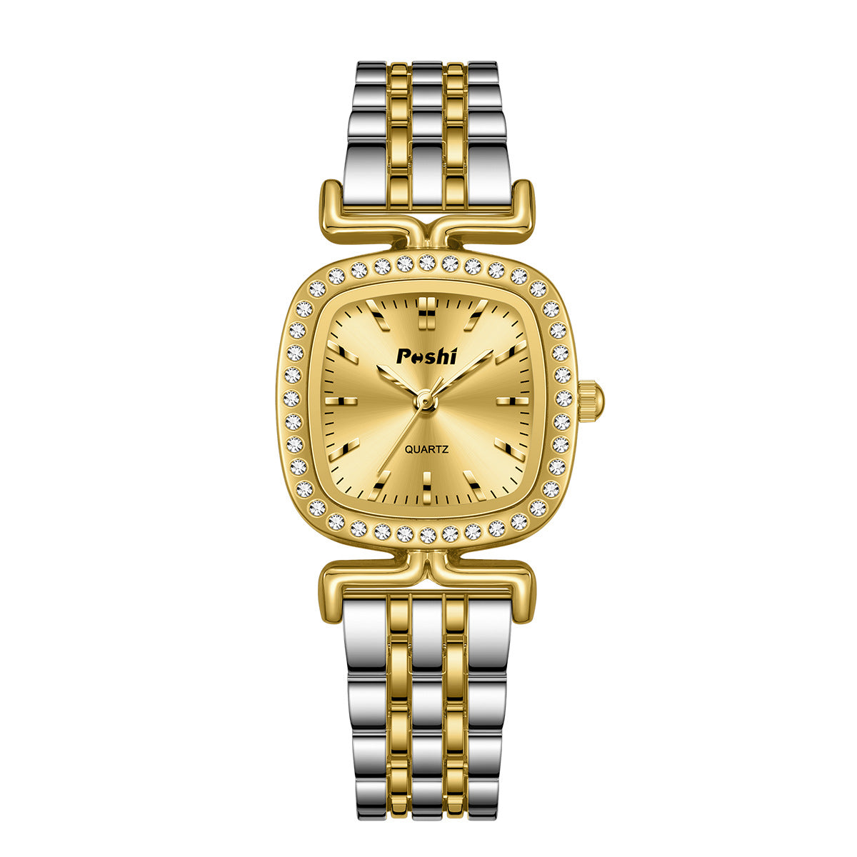 Diamond-encrusted Dial Oval-shaped Steel Bracelet Quartz Womens Watch