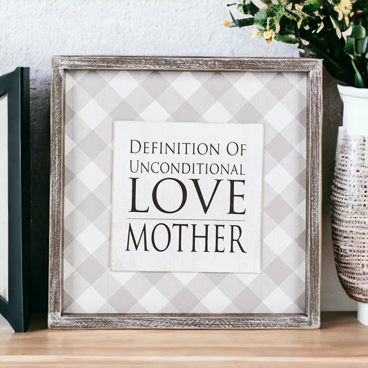Cadre en Bois Amour Inconditionnel 30x30 cm Style Rustique Décoration Murale Définition Cadeau Fête des Mères pour Maman