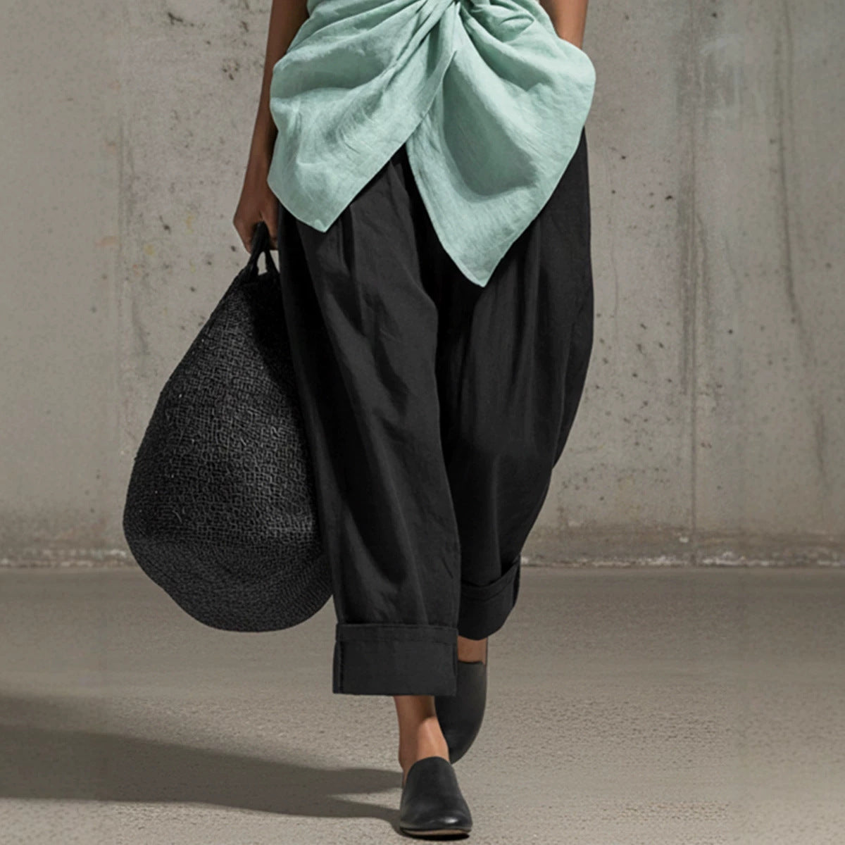 Women's Tie-Front V-Neck Sleeveless Top & Wide-Leg Pants Set