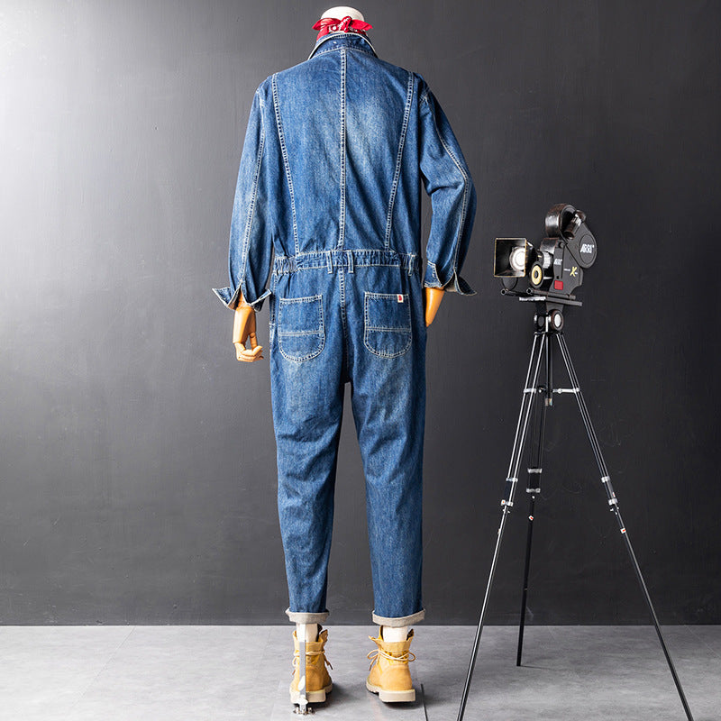 Retro Denim Casual Jumpsuit Set For Men