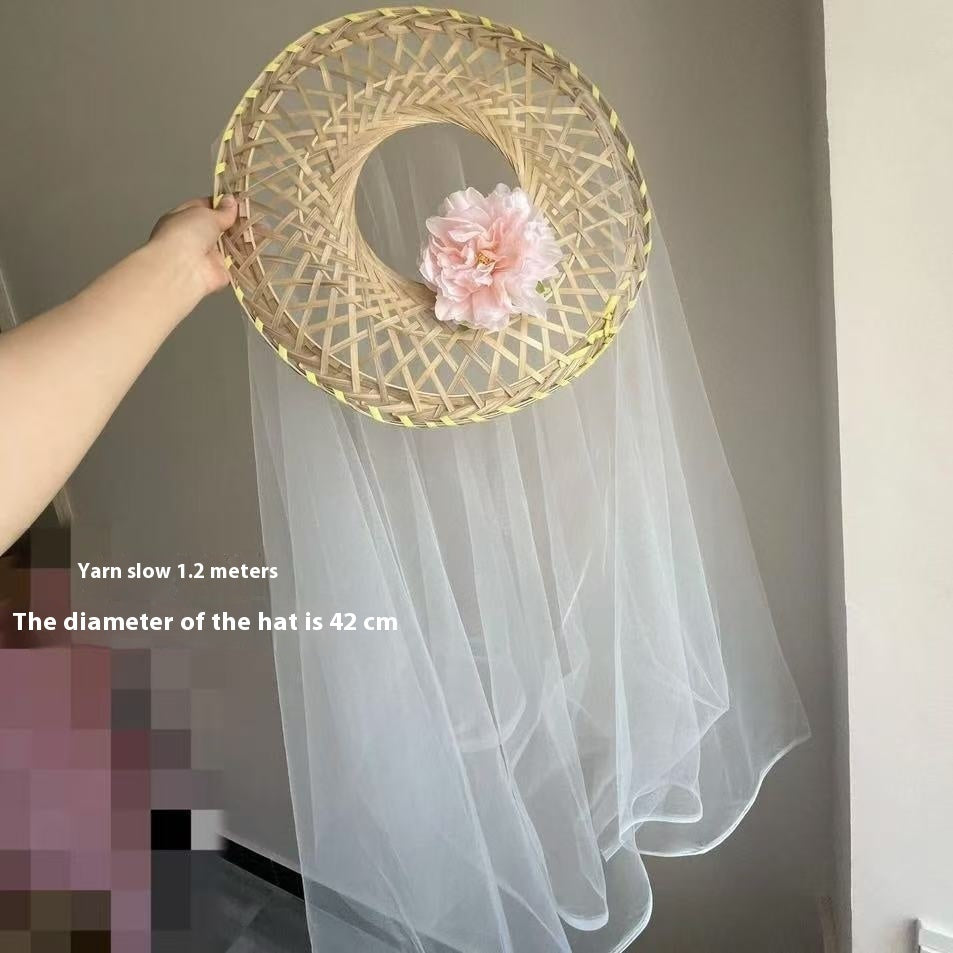 Hanfu Hat Bamboo Hat Tassel Crystal Curtain Chivalrous Woman Bamboo Hat Veil