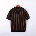 Men's Knitted Striped Polo Shirt Lapel Half Sleeve Jacquard T-shirt