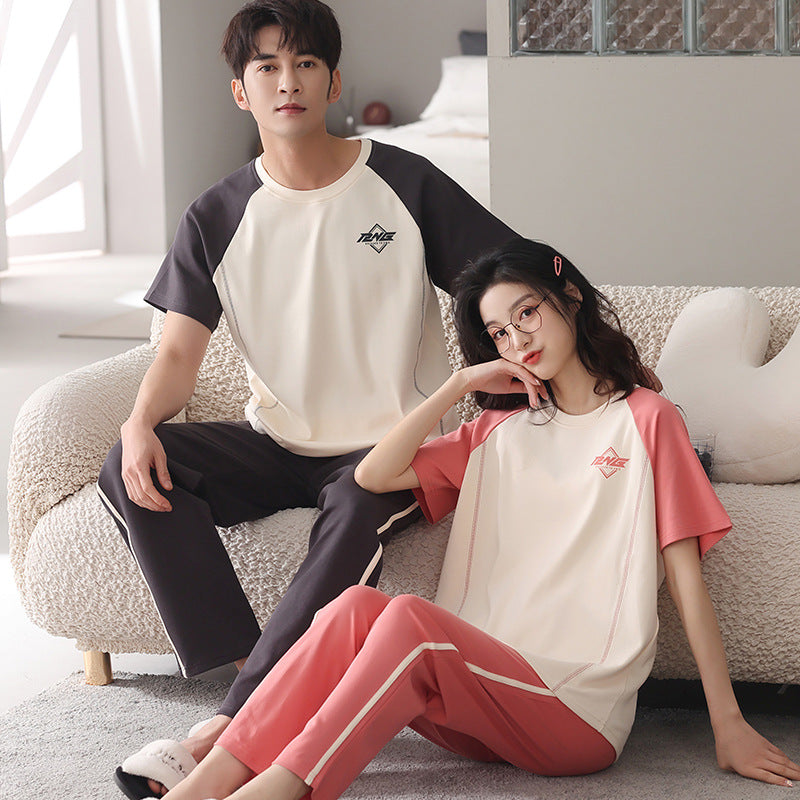 Couple Pajamas Men's Cotton Red Animal Year Trousers Short Sleeve Home Clothes Set