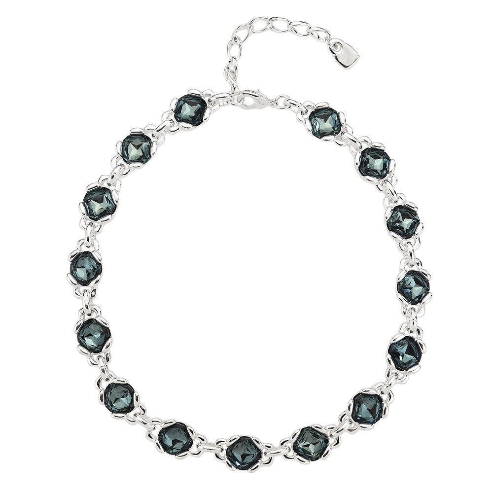 Grey Oval Cubic Zirconia Matching Jewelry Set For Women, Silver Choker Necklace & Bracelet 2Pcs Elegant Wedding Party Fashion Jewelry