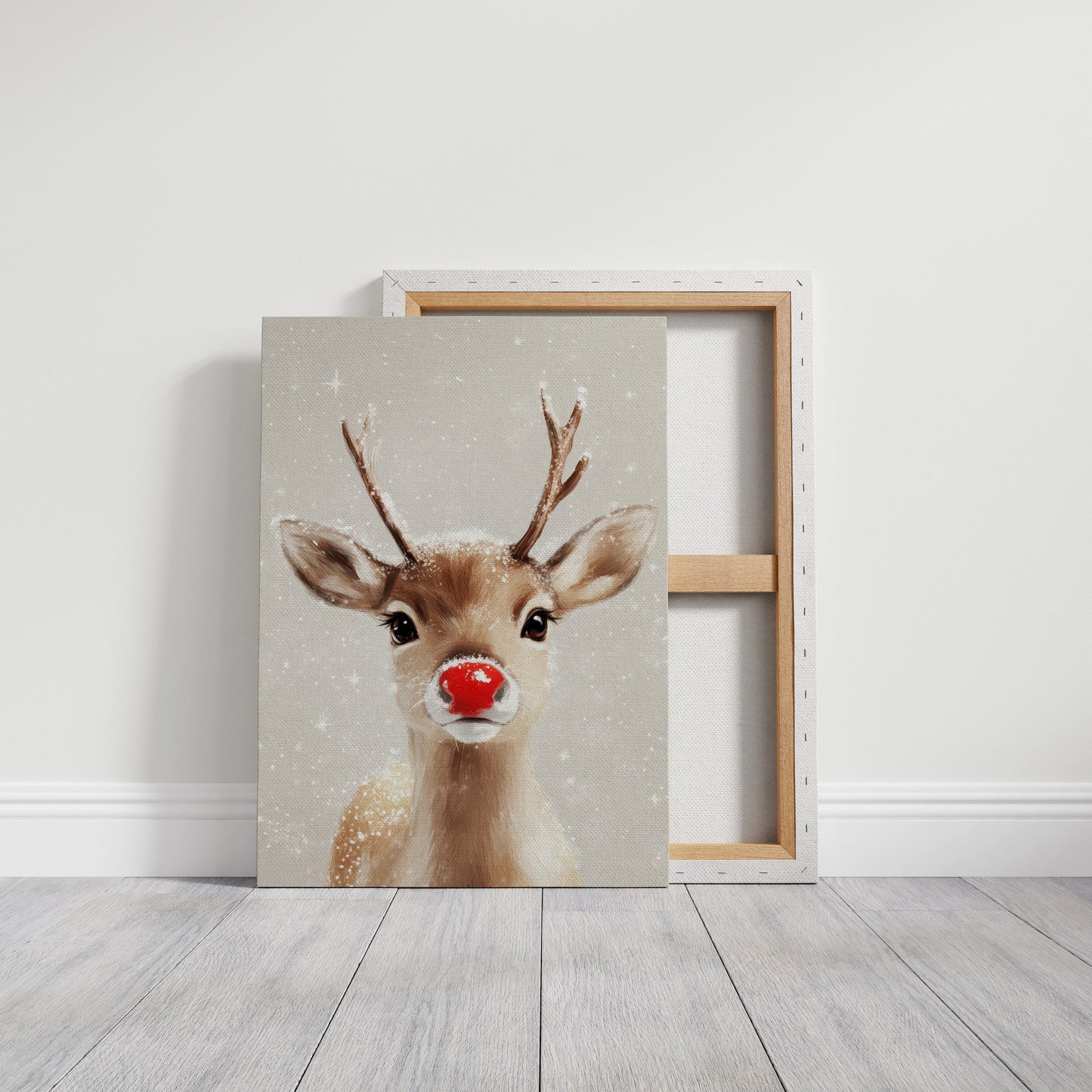 Adorable renne enneigé – Impression murale de Noël douillette