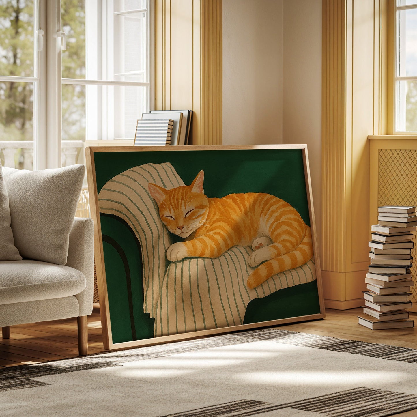 Striped Cat Napping on the Couch