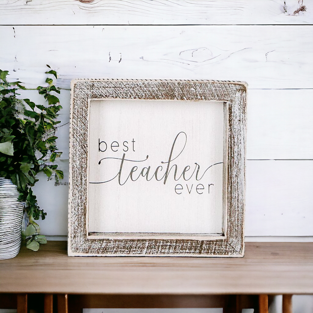 Meilleur Professeur de Tous les Temps Panneau en Bois 5x5 Encadré Cadeau pour l'Appréciation des Enseignants Journée des Enseignants Décoration de Classe