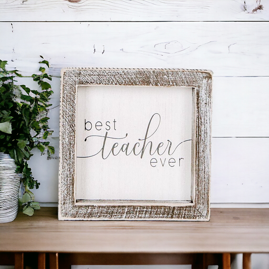 Meilleur Professeur de Tous les Temps Panneau en Bois 5x5 Encadré Cadeau pour l'Appréciation des Enseignants Journée des Enseignants Décoration de Classe