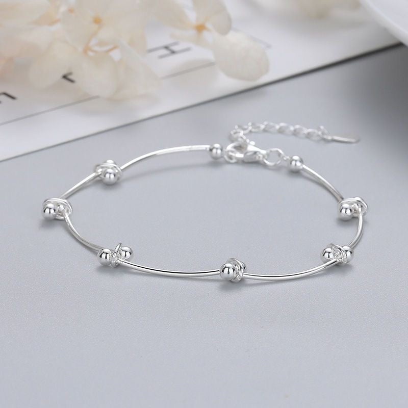 1pcs 999 Sterling Silver Wavy Tube Bead Adjustable Anklet, Minimalist Cool Style, For Summer Daily Wear & Women Romantic Holiday Gifts