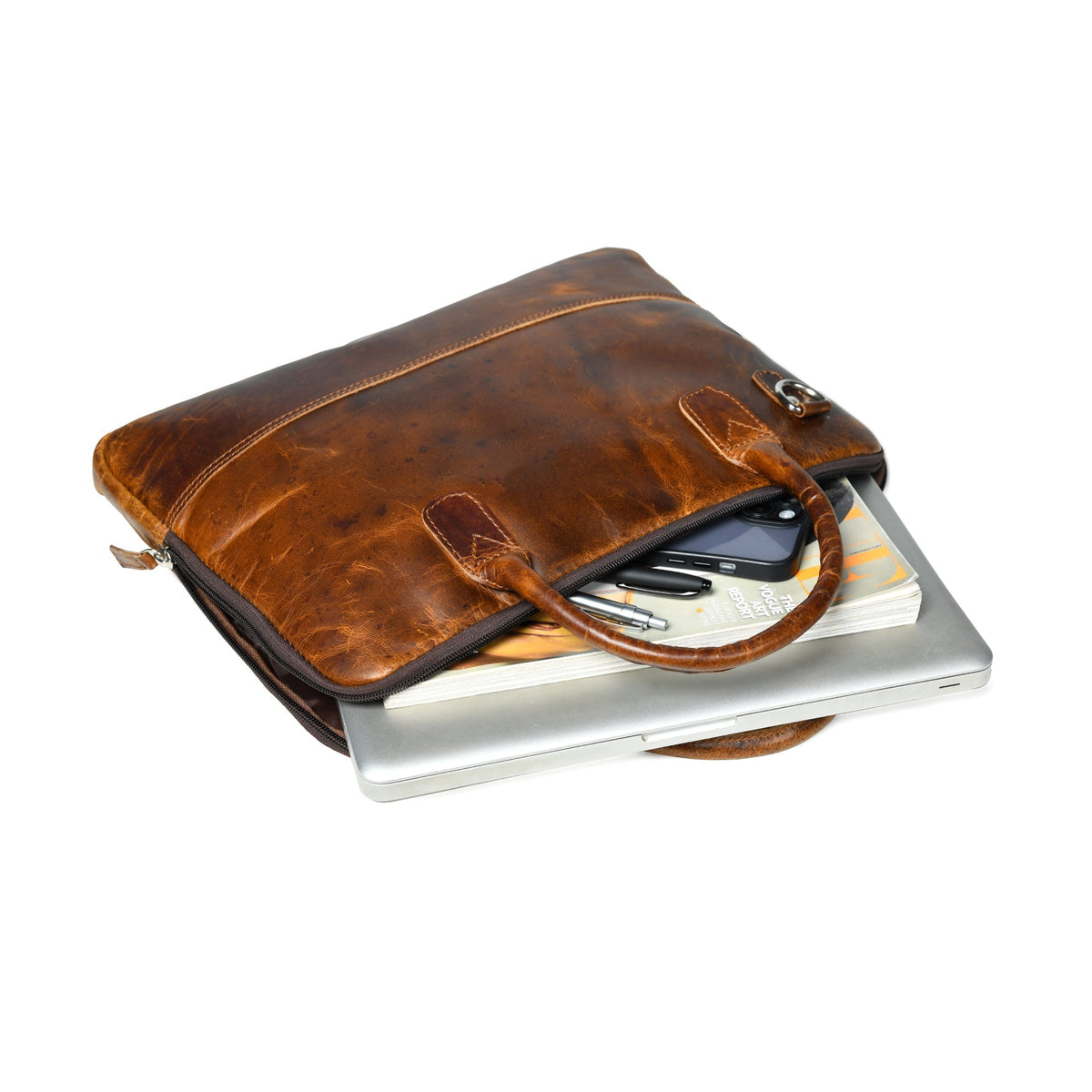 Laptoptasche aus Leder im Modern-Stil – Braun