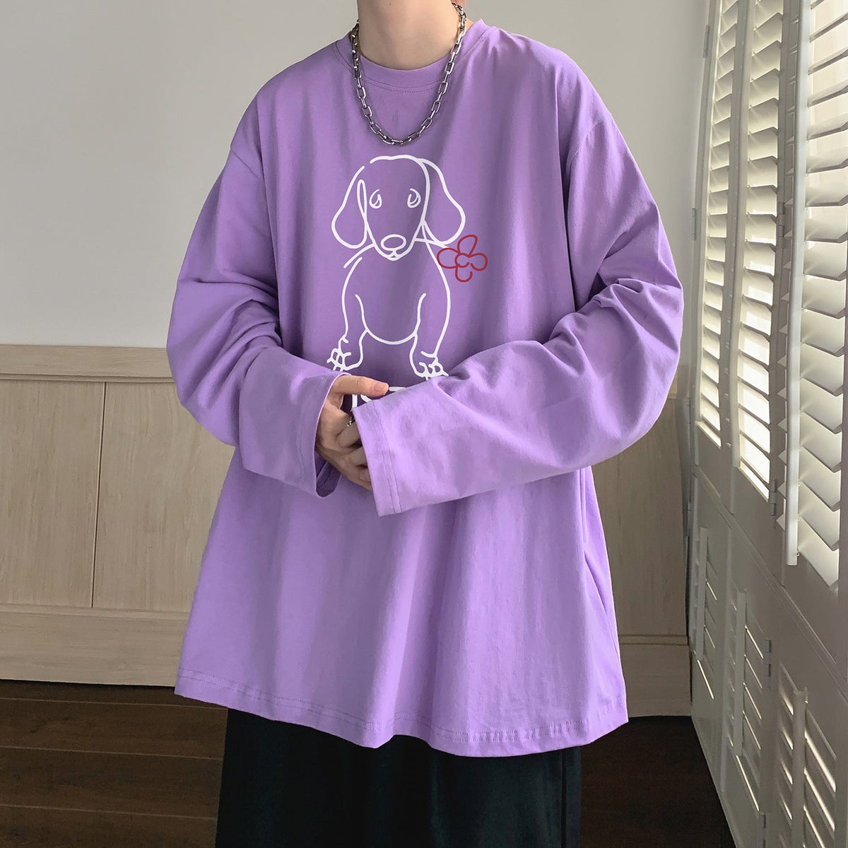 Cartoon Puppy Printed Long Sleeve T-shirt