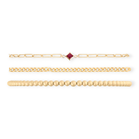 Birthstone + Gabi Curb + Juno Bead (3mm) Bracelet Stack
