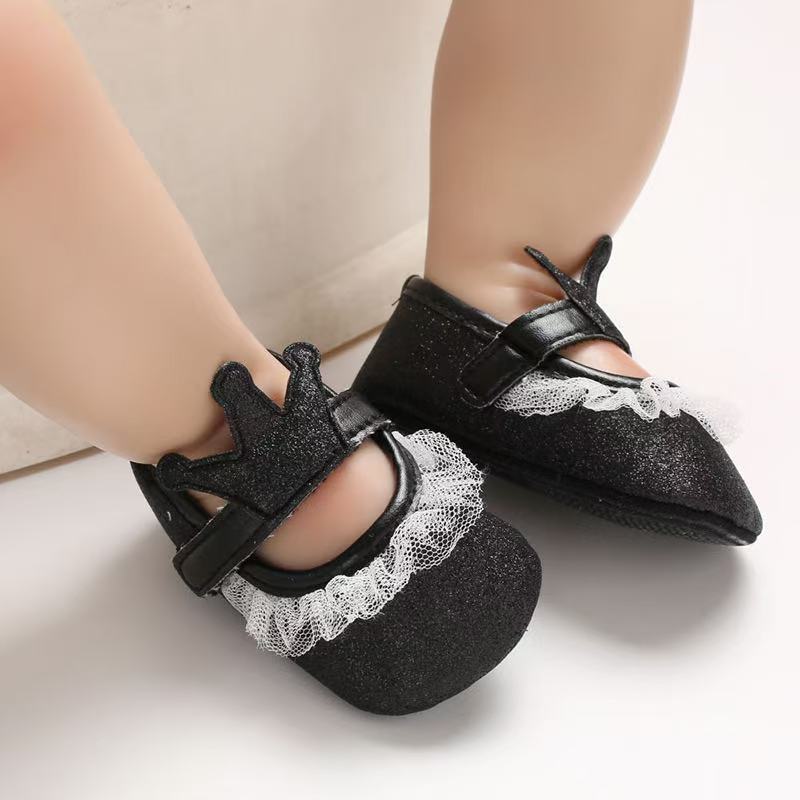 Newborn Infant Baby Girls Shoes Toddler Kids Princess Crown Glitter Design Shoes Soft Sole Anti-slip