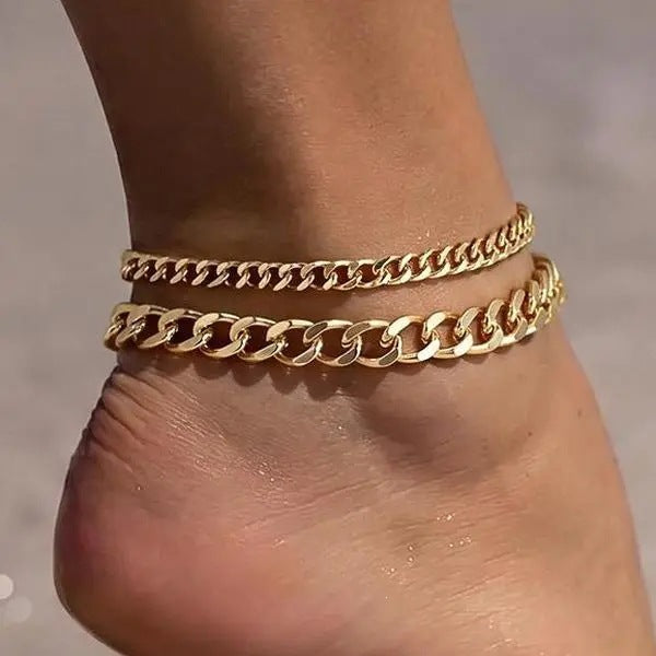 Cuban Chain Anklet  Stainless Steel Stackable Double-layer Foot Jewelry