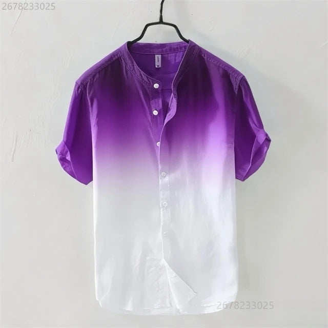 Breathable Comfortable Resort-style Ombre Short-sleeve Shirt