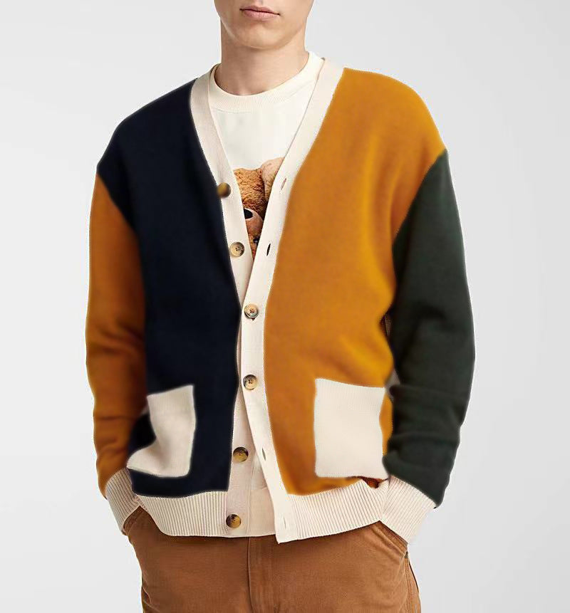 Mens Fashionable V-Neck Casual Knitted Cardigan