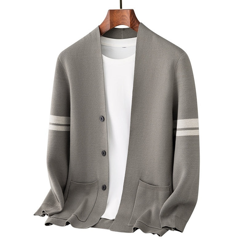 Fall Winter Men Long-sleeved Sweater Coat Thickened Blended Jacquard