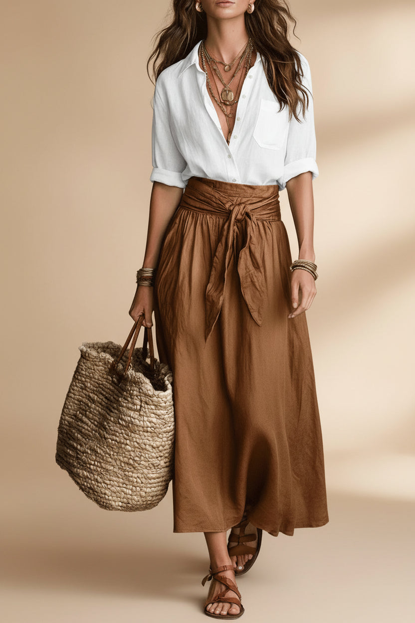 Button-Down Shirt & Straight Skirt Two-Piece Set