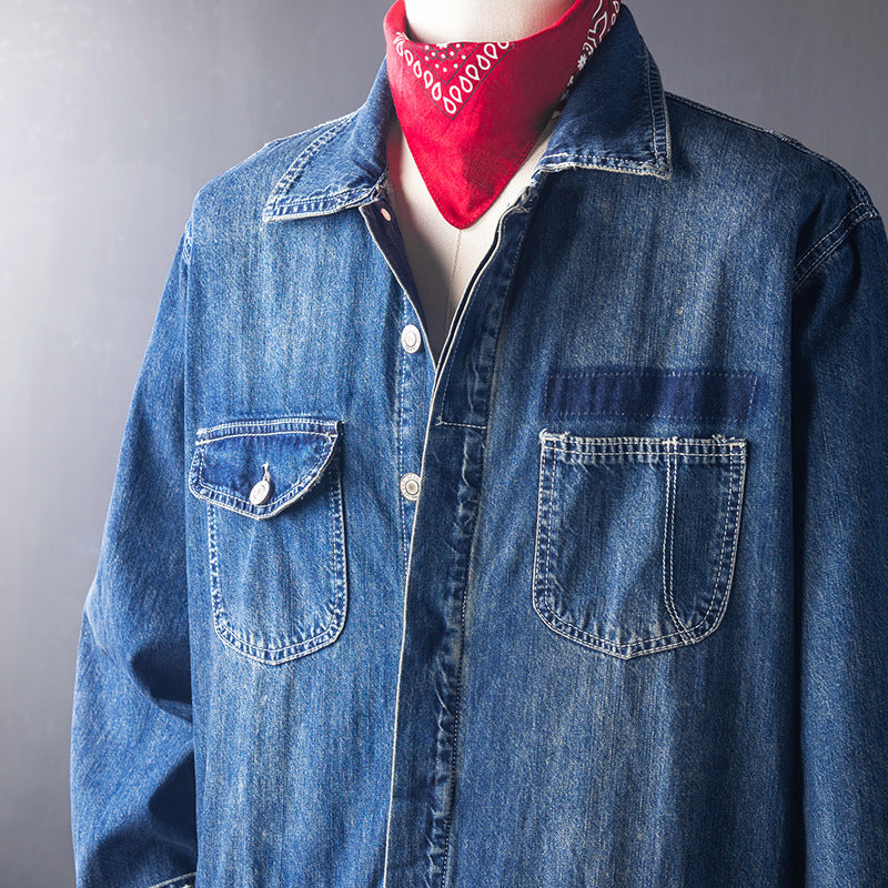 Retro Denim Casual Jumpsuit Set For Men