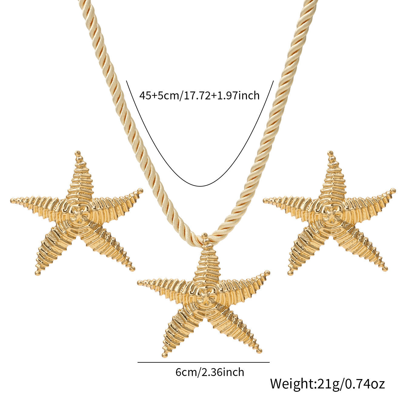 Cross-border European American Unique Starfish Jewelry Set For Women, Light Luxury Vacation Style Premium Texture Matching Clavicle Necklace & Earrings