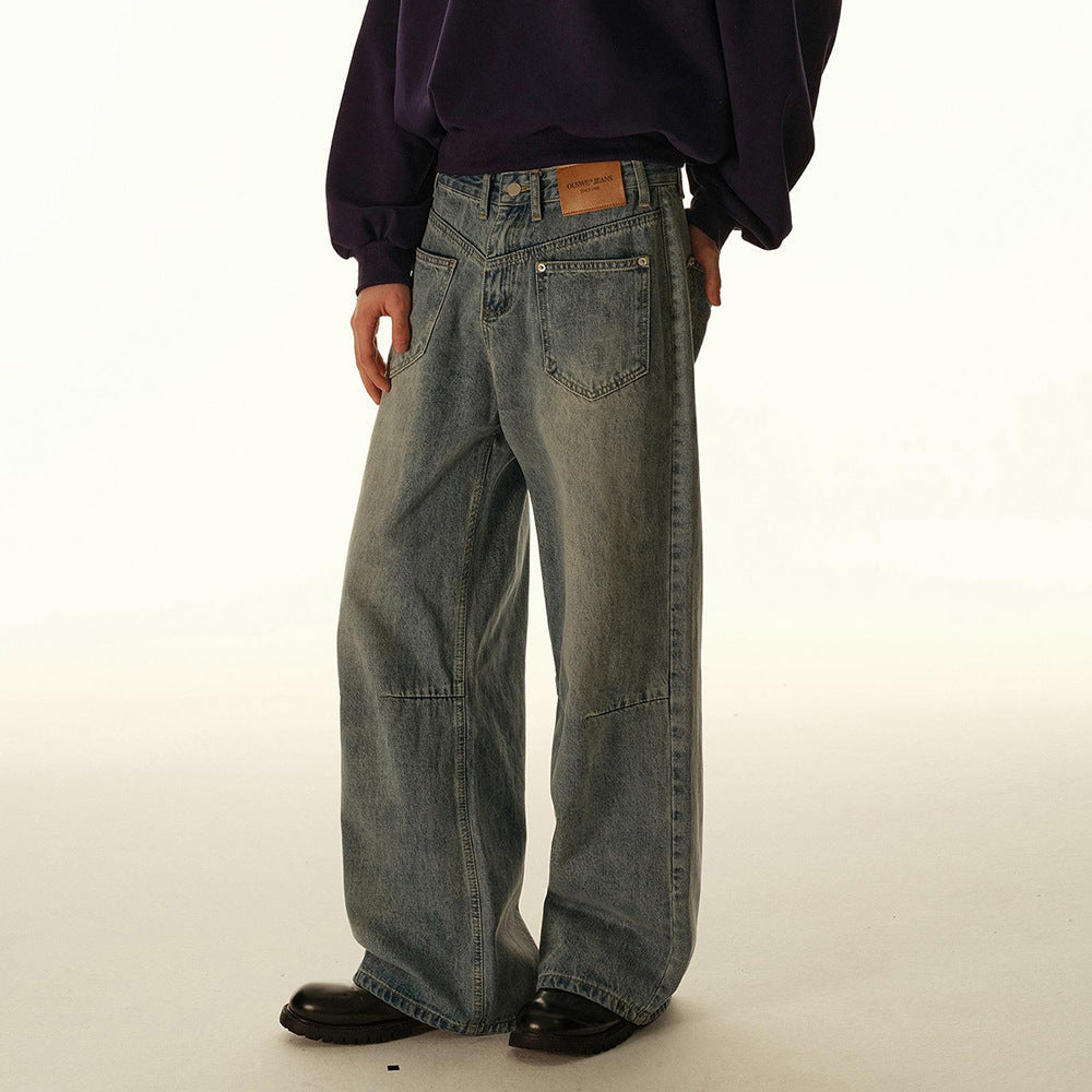 Men's American-style Vintage Washed Patchwork Reverse-wear Denim Jeans