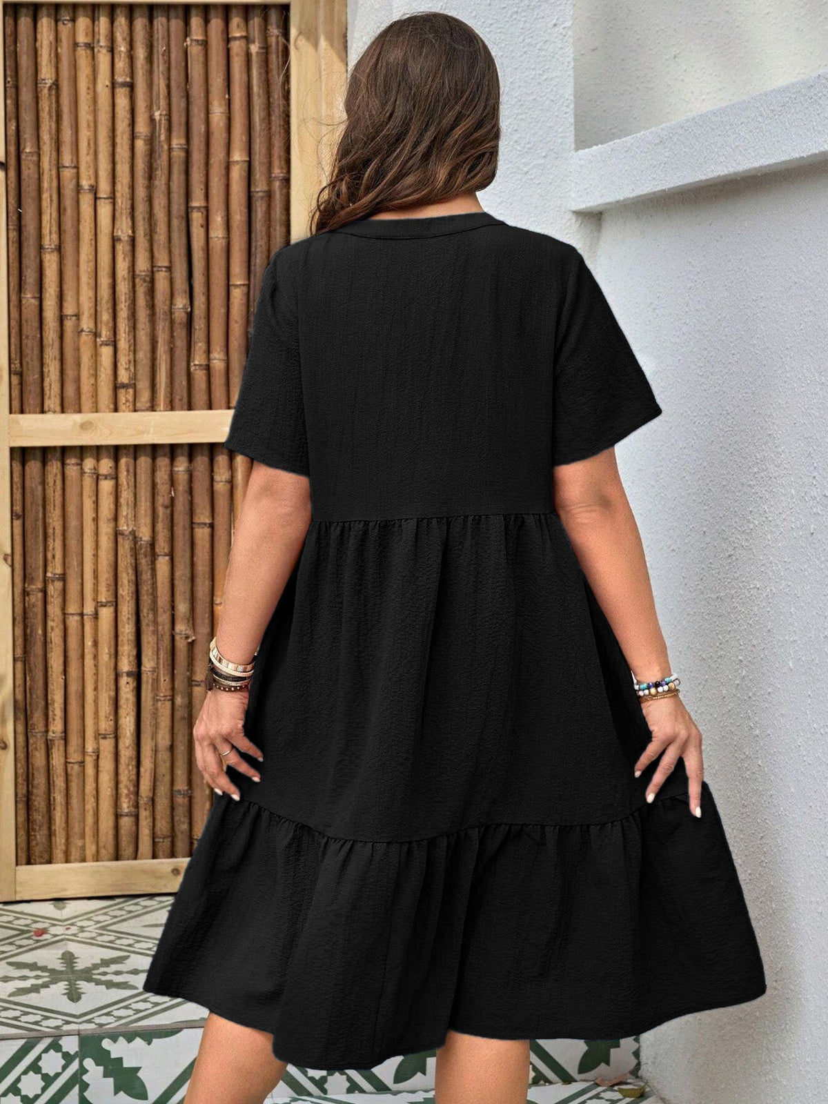 Plus-Size Button-Front V‑Neck Midi Dress