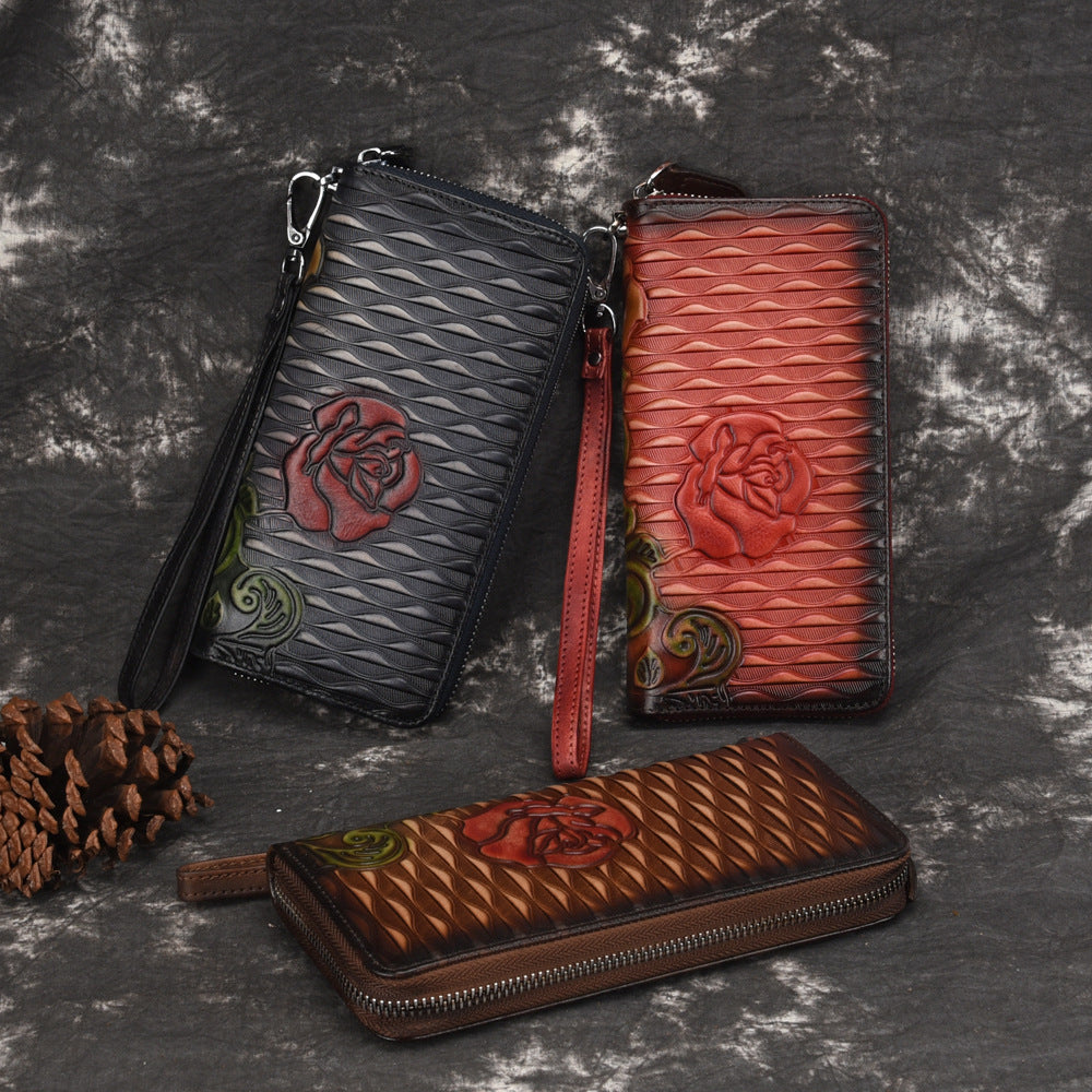 Retro Distressed Zip-around Wallet Hand-distressed For A Classic Lookpractical And Convenient