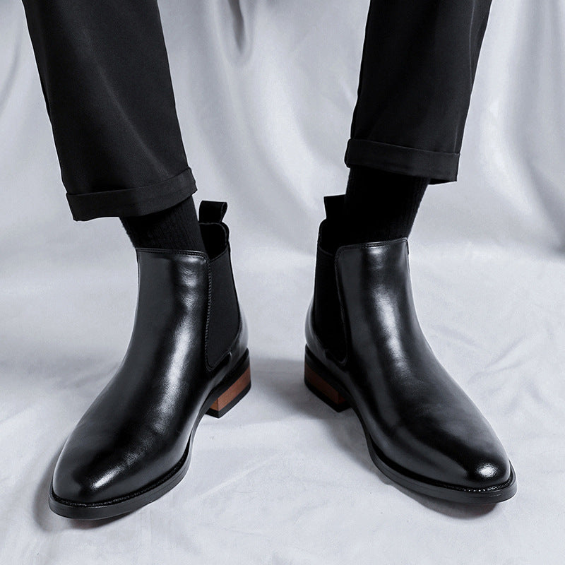 Mens Black High-top Pointed-toe Leather Boots