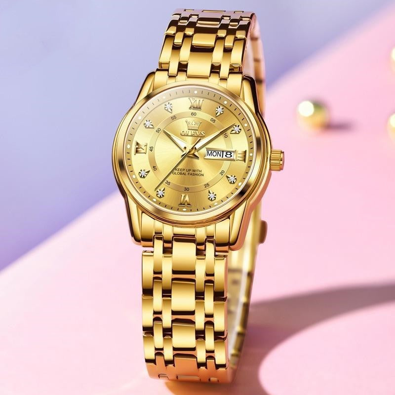 Roman Scale Fashion Calendar Quartz Watch Waterproof Ladies