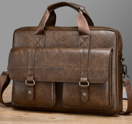 Mens Business Large-Capacity ShoulderCrossbody Simple Briefcase