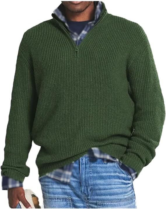 Foreign Trade Men's Business Casual Loose Zip Stand Collar Sweater
