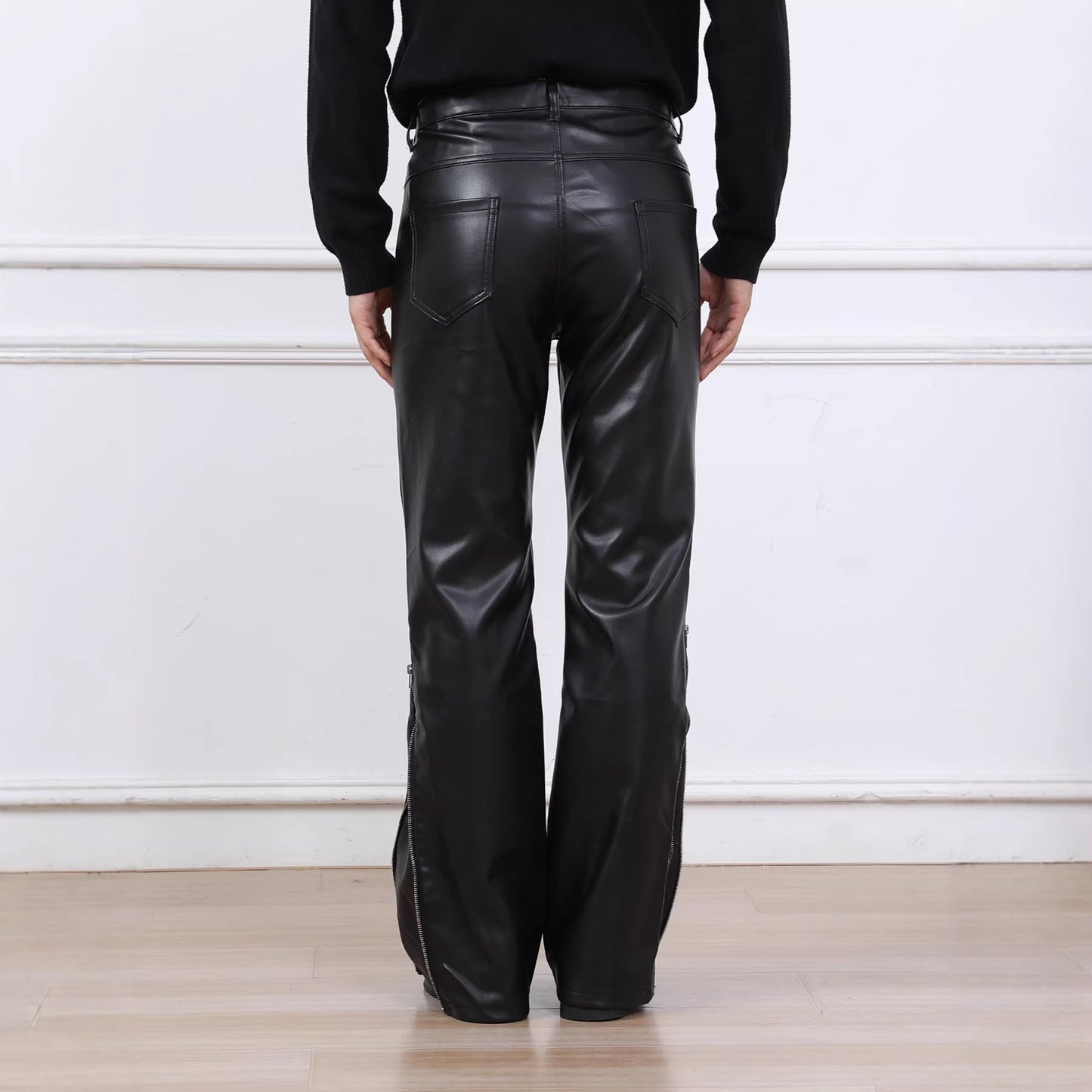 Men's Loose Casual Faux Leather Wide-Leg Pants