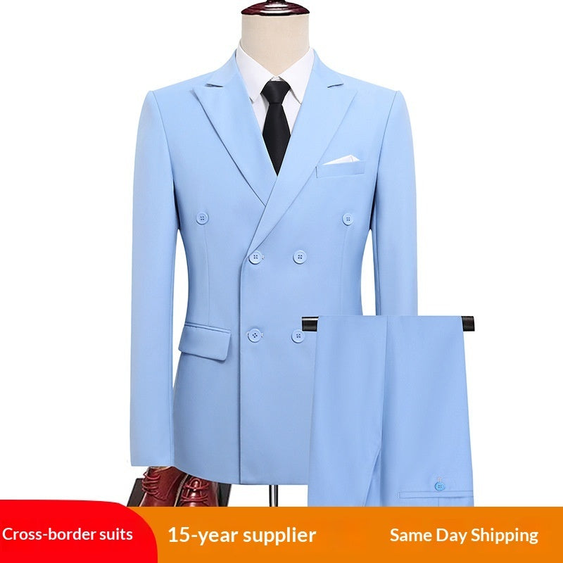 Mens Versatile Double-breasted Business-casual Suit