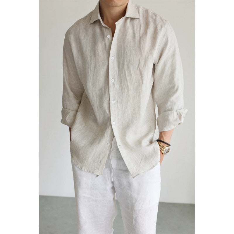 Mens Navy Blue Linen Fashionable Casual Shirt