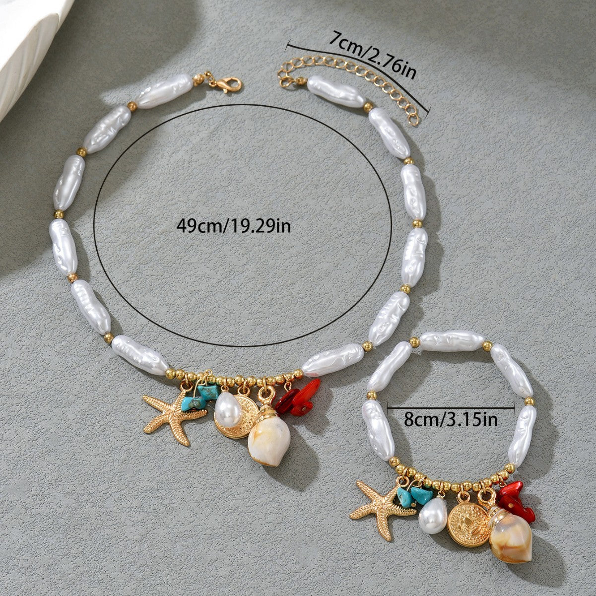 European American Ocean Style Women Jewelry Set, Fashion Beaded Shell Conch Design Matching Necklace & Bracelet Daily Accessories