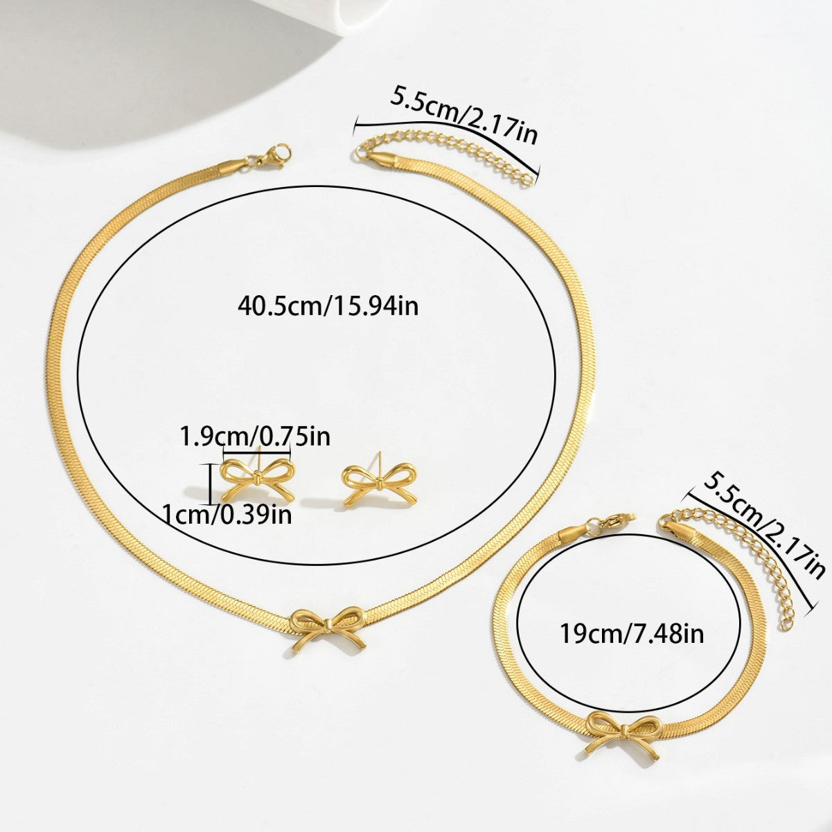 Cross-border European American Women Jewelry Set, Niche Premium Texture Geometric Bowknot Design Matching Necklace & Versatile Ear Accessories